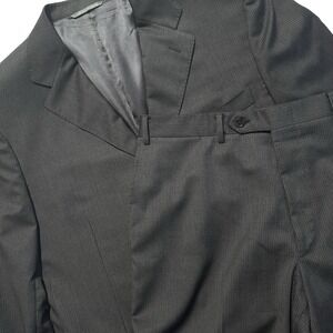 Canali Suit Wool Pinstripe Men's 52R (42R‎ US) Charcoal Gray 32x30 Cuffed Pants